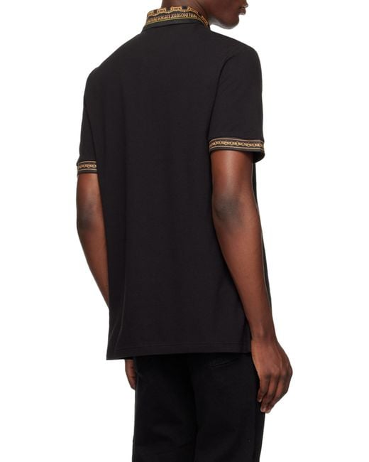 Versace Jeans Black Contrasting-Trim Piqué Polo Shirt for men