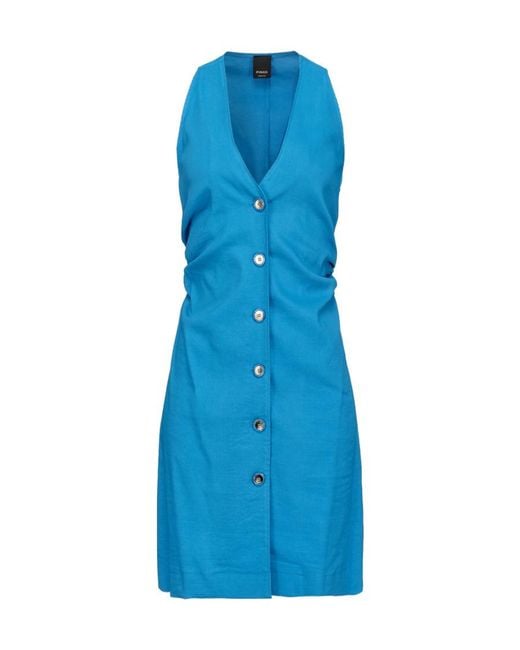 Pinko Blue Buttoned V-Neck Minidress