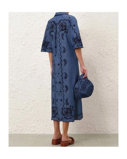 Zimmermann Blue Embroidered Midi Dress