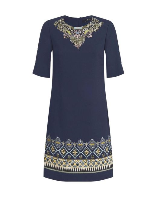 Etro Blue Embroidered Detail Short-Sleeve Dress