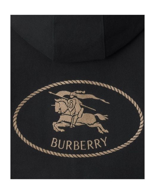 Burberry Black Logo Embroidered Zip-Up Drawstring Hoodie