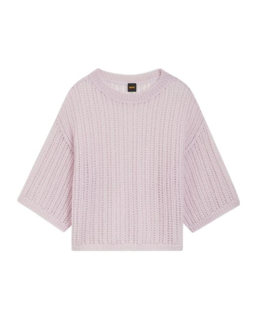 Boss Pink Open-Knit Round-Neck Sweater