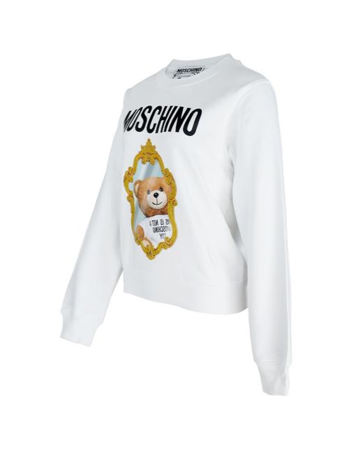 Moschino White Teddy Mirror Crew-Neck Sweatshirt