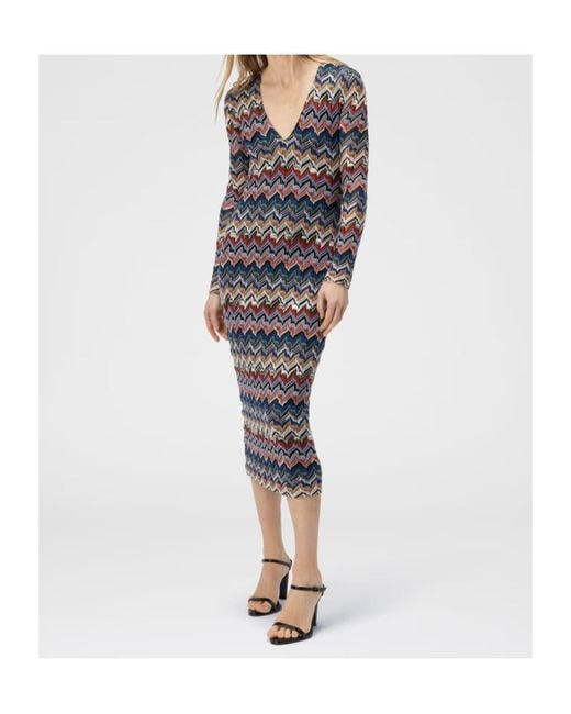 Missoni Multicolor Geometric-Pattern Long-Sleeve Dress