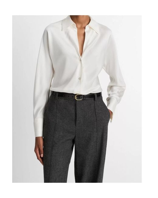 Vince White Long-Sleeved Button-Up Satin Shirt