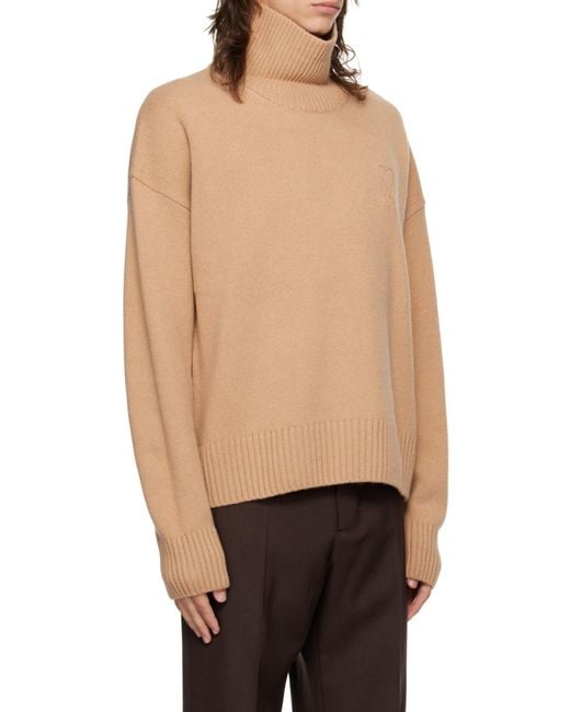 AMI Natural Logo Embroidered Turtleneck Jumper