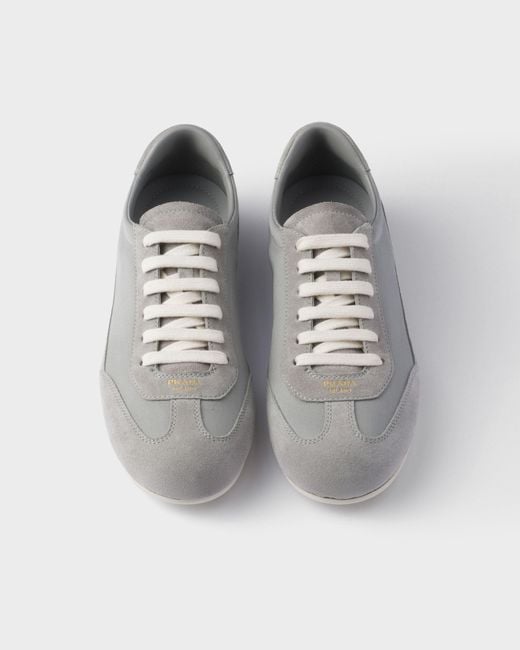 Prada Gray Suede And Fabric Sneakers for men