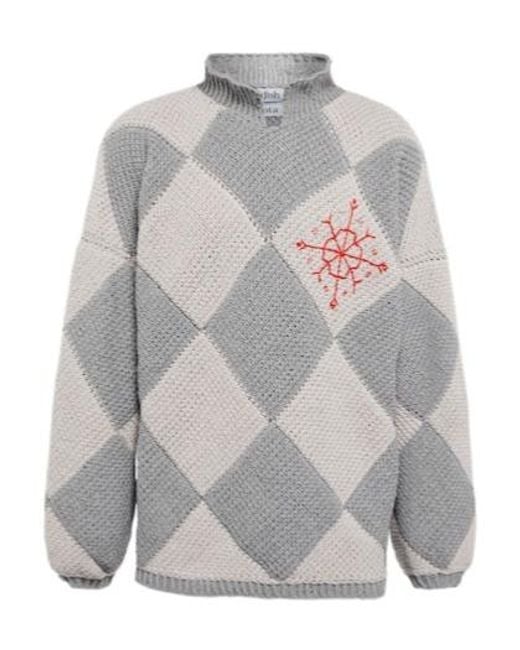 Adish Gray Embroidered Cotton Sweater for men