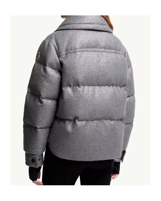 Moncler Gray Sandane Metallic Wool Blend Short Down Jacket