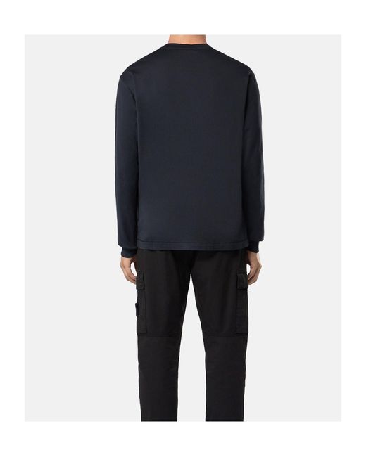 Stone Island Blue Long Sleeved Compass Patch T-Shirt for men