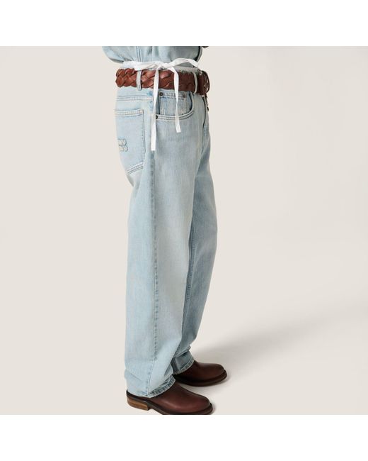 Miu Miu Blue Five-Pocket Washed Denim Jeans