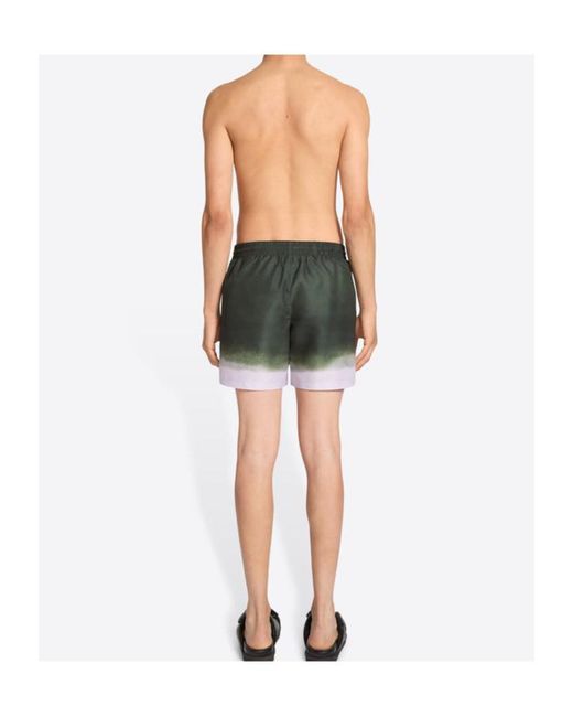 Dries Van Noten Green Printed Drawstring Swim Shorts for men