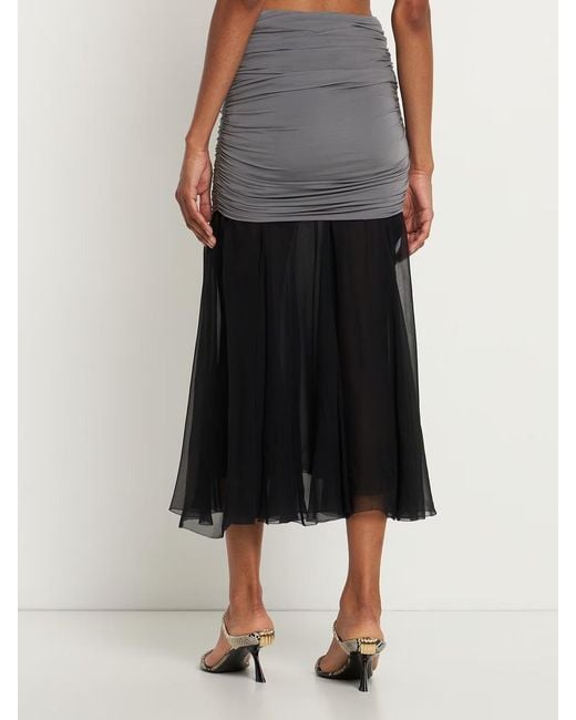 Tory Burch Gray Gathered Silk Skirt