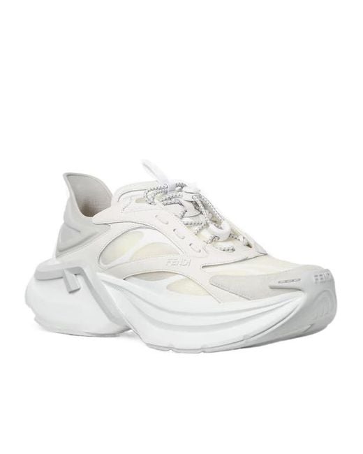 Fendi White F-Light Lace-Up Sneakers