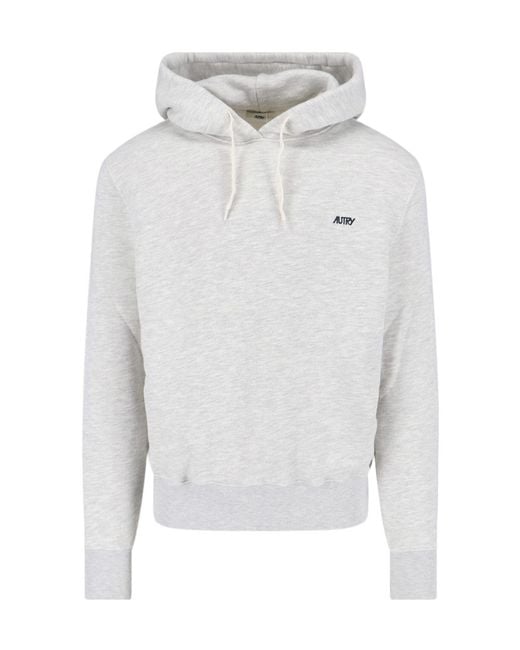 Autry Gray Logo Embroidered Drawstring Hoodie for men