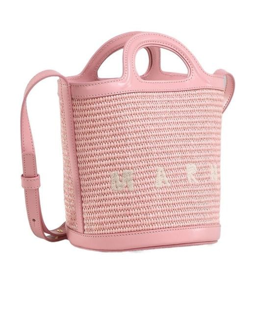 Marni Pink Logo Embroidered Bucket Bag