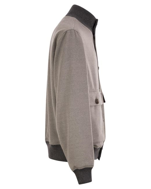 Brunello Cucinelli Gray Virgin Wool Bomber Jacket With Cashmere Knit Details for men