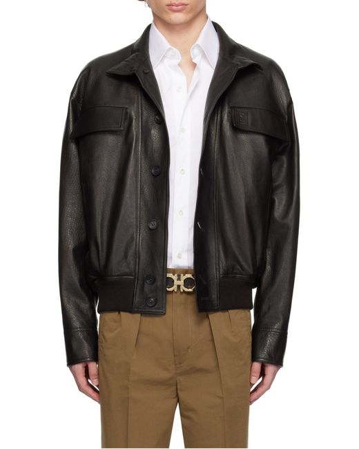 Ferragamo Black Leather Jacket for men