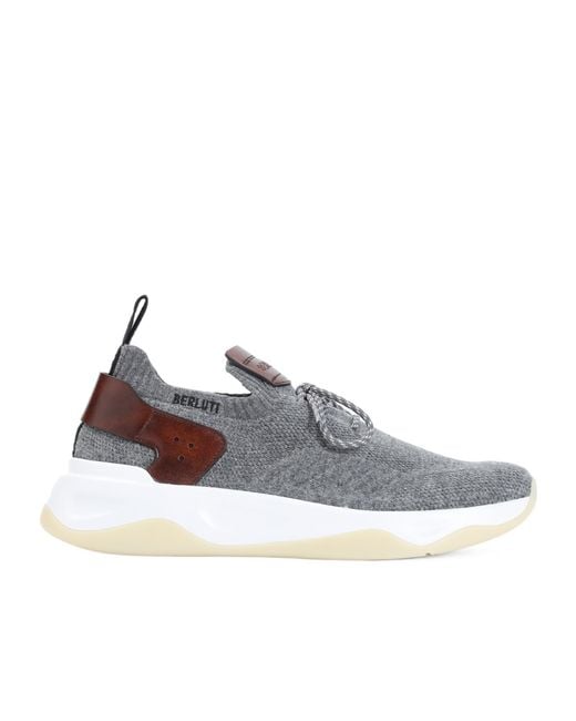 Berluti Gray Lace-Up Knit Sneakers for men
