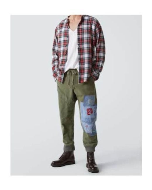 Greg Lauren Green Patchwork Cotton Sweatpants for men