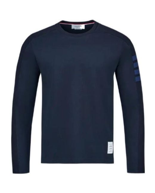 Thom Browne Blue Four-Bar Crewneck Sweatshirt for men