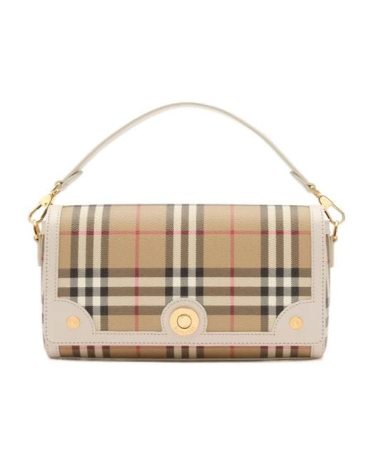 Burberry Natural Check Printed Top Handle Note Bag