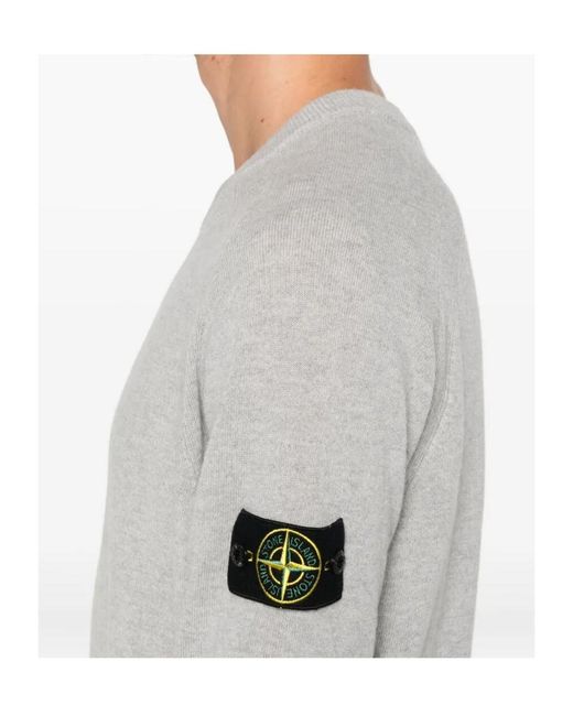 Stone Island Gray Logo Patch Crewneck Sweater for men