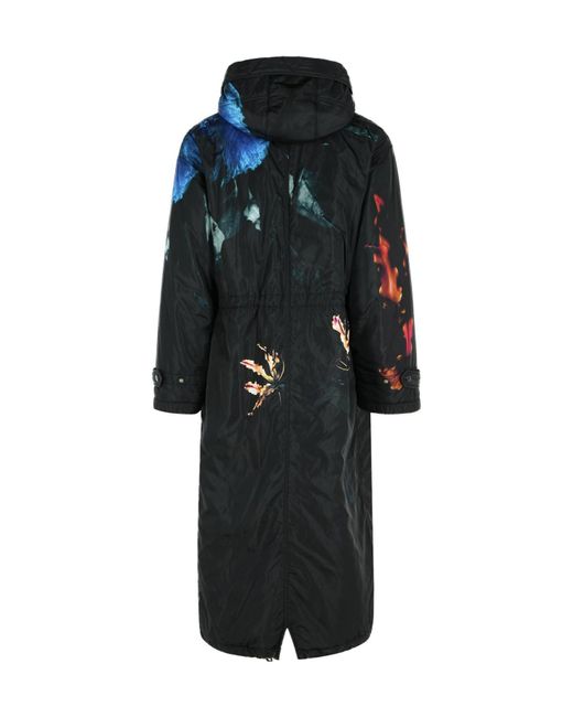 Dries Van Noten Black Printed Hooded Coat for men