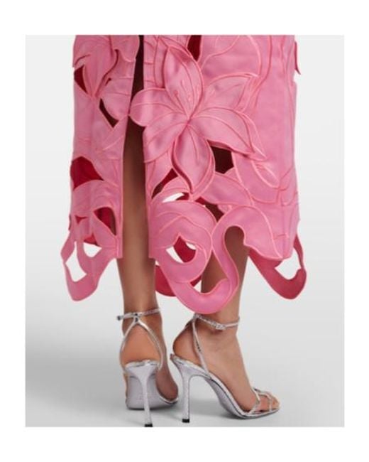 Leo Pink Rayna Floral-Appliqué Bustier Gown