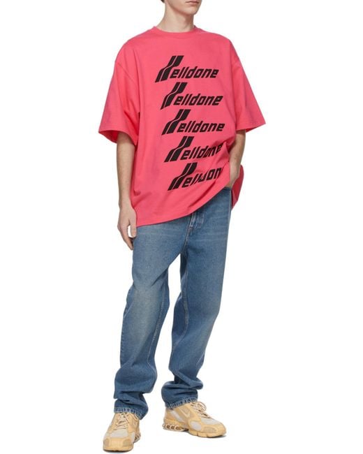 we11done Pink Logo-Print Crew-Neck T-Shirt for men