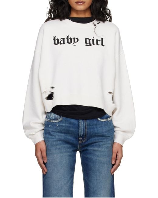 R13 White Baby Girl Distressed Sweatshirt