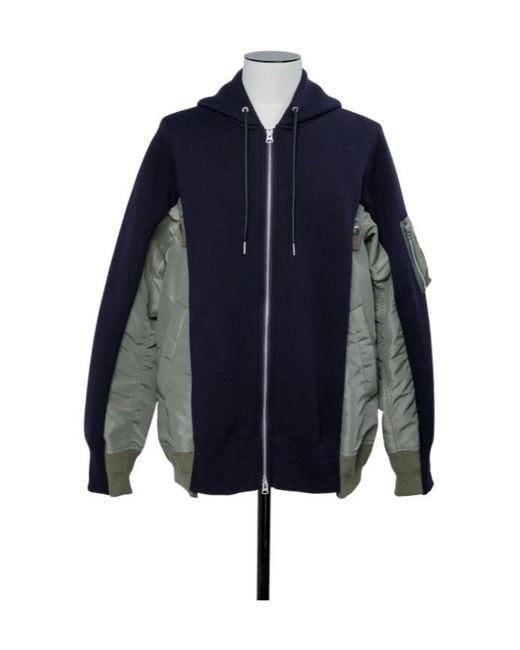 Sacai Blue Sponge Sweat Twill Hoodie for men