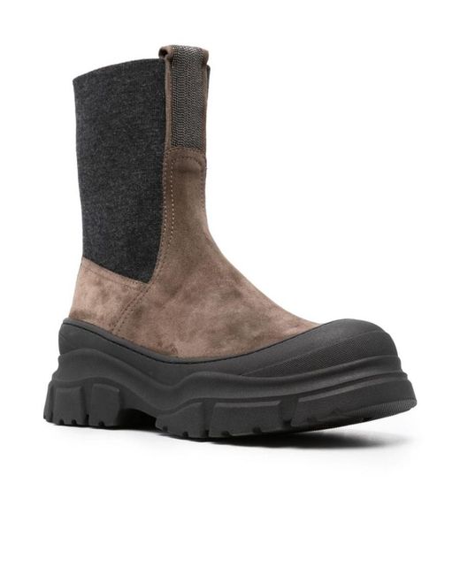 Brunello Cucinelli Brown Monili-Embellished Ankle Boots