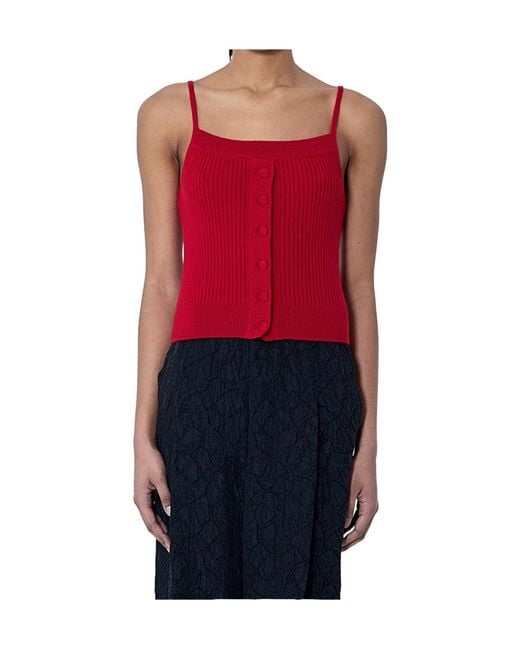 Dries Van Noten Red Buttoned Rib Tank Top