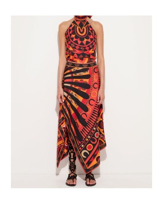 Emilio Pucci Red Pucci Asymmetric Draped Printed Skirt