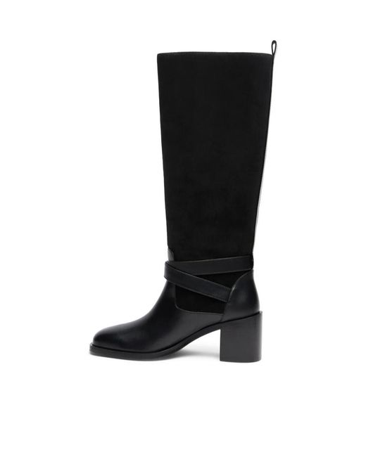Stuart Weitzman Black Round-Toe Knee-High Boots