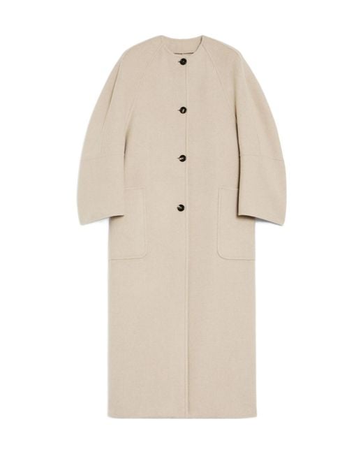 Max Mara Natural Buttoned Long-Sleeved Coat