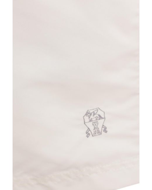Brunello Cucinelli White Drawstring Swim Shorts for men