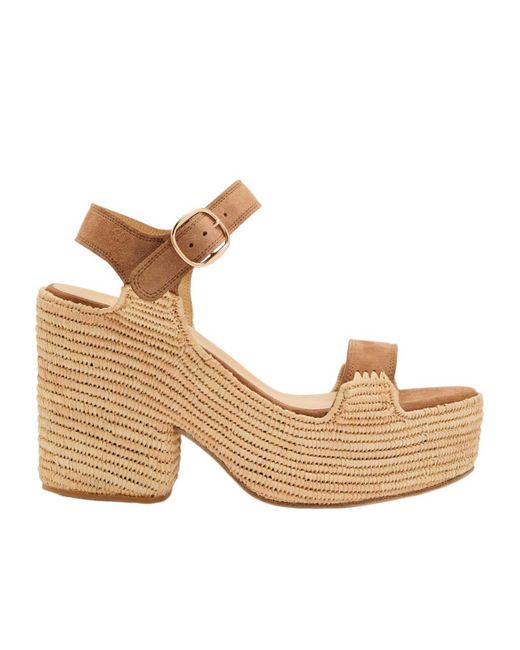 Gabriela Hearst Natural Suede And Raffia Platform Sandals