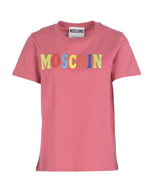 Moschino Pink Logo-Print Organic-Cotton T-Shirt