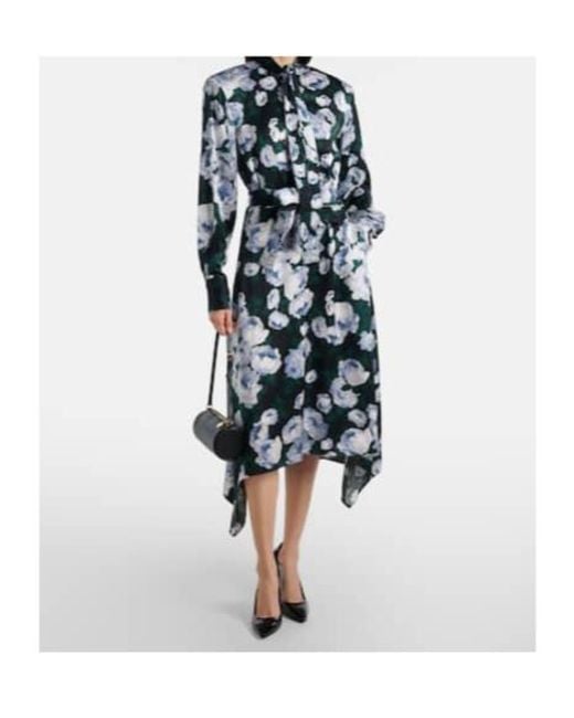 Stella McCartney White Floral Tie-Neck Satin Midi Dress