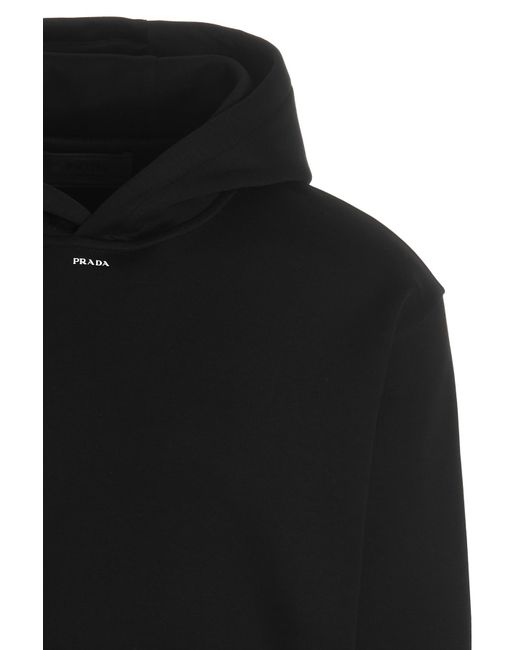 Prada Black Logo Detailed Drawstring Hoodie for men