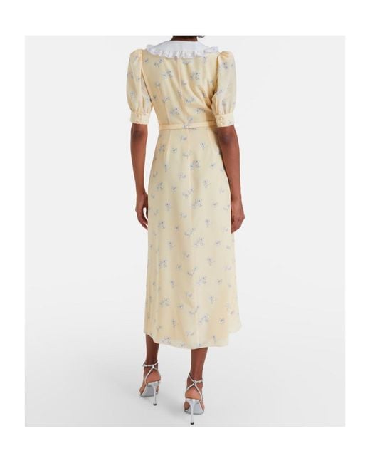 Alessandra Rich Natural Lace-Trimmed Floral Silk Dress