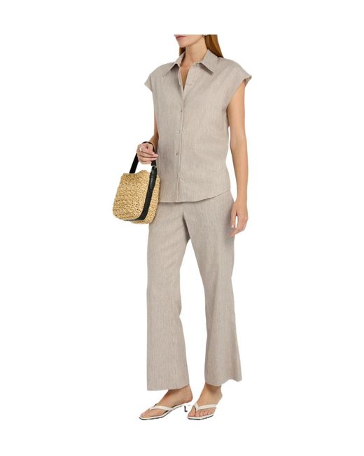 Vince Gray Ticking Striped Flared-Leg Linen And Cotton-Blend Trousers