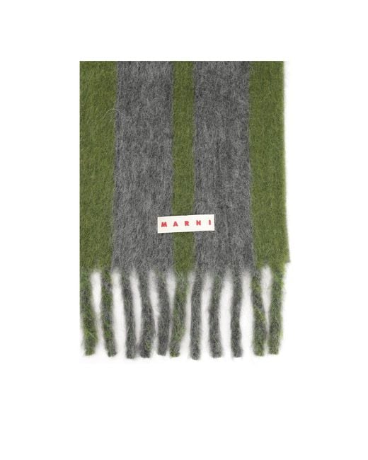 Marni Green Striped Fringed Scarf