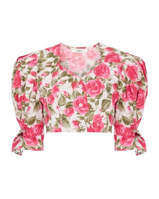 Chloé Pink Chloé Ht30 Floral Puff-Sleeve Top