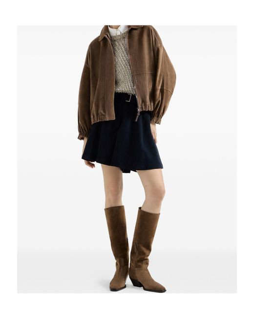 Brunello Cucinelli Brown Silk-Linen-Blend Net Sweater