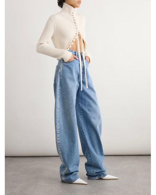 Alaïa White Lace-Up Wool Ribbed Sweater