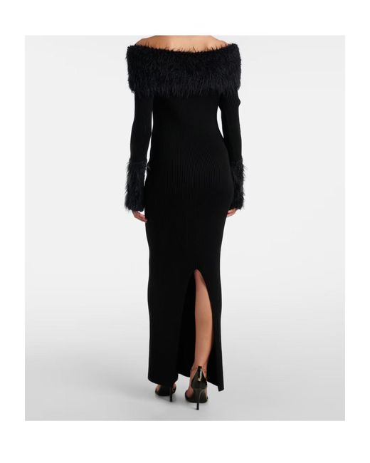Jean Paul Gaultier Black Ribbed-Knit Faux Fur-Trimmed Maxi Dress
