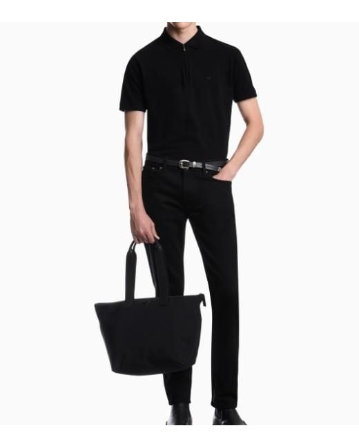 Emporio Armani Black Zip-Fastening Logo-Patch Polo Shirt for men